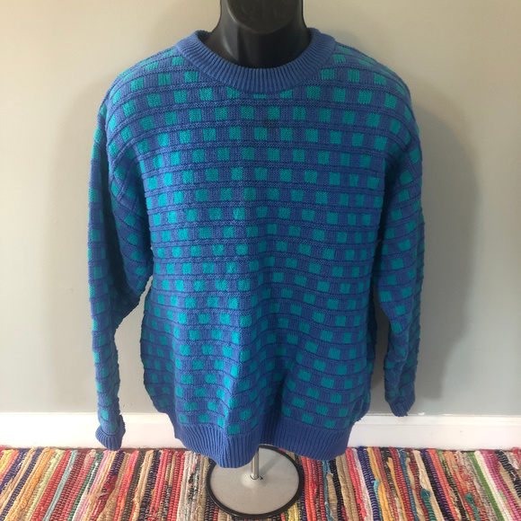 70s IZOD Ski Sweater Vintage Ugly Sweater Blue XL